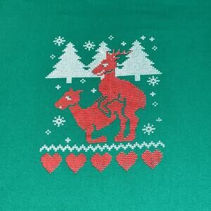 Merry Christmas Reindeer Humping Ugly T-Shirt Green Adult Size XL Novelty Cotton
